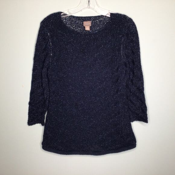 Chico's Open Knit Navy Sweater Sz 1 or M - Picture 1 of 6